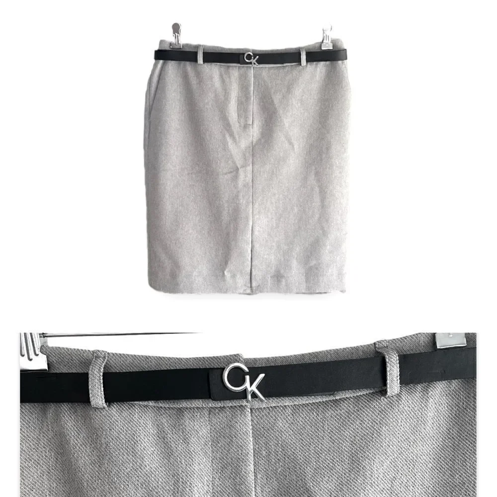 CALVIN KLEIN | Gray Belted Pencil Skirt (8P)